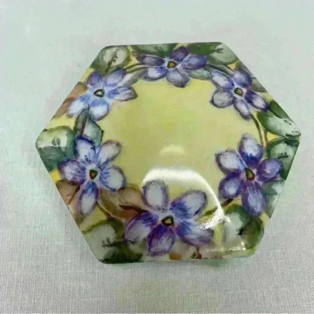 MZ Austria Hand Painted Footed Hexagon Trinket Box